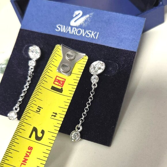 Swarovski Dangle Drop Earrings With Bezel Set Clear Oval And Round Crystals - Picture 3 of 11